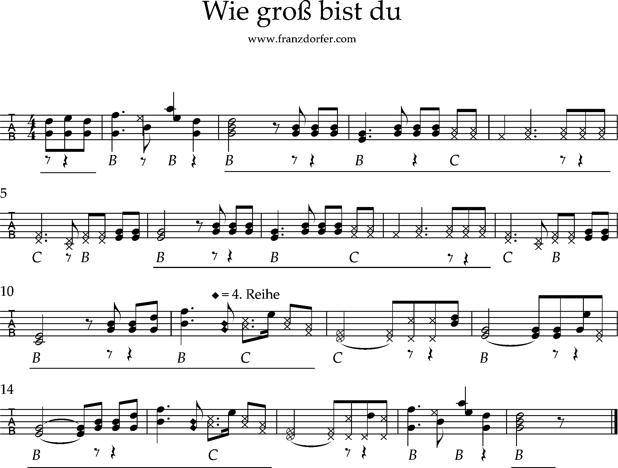 Griffschrift für Steirsche Harmonika, wie groß bist du